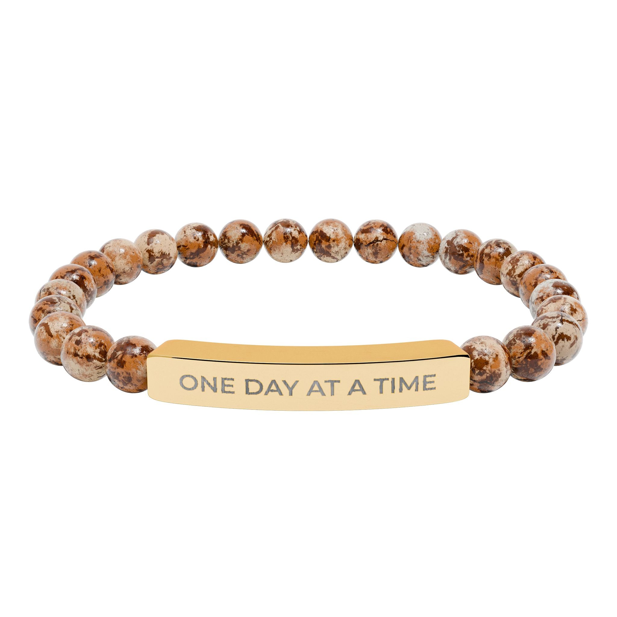 Engraved Natural Stone Stretch Bracelet — "One Day at a Time" Bar