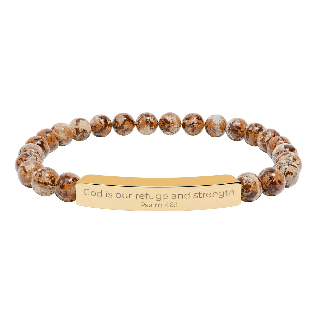 God is our refuge and strength - Natural Stone Bar Bracelet