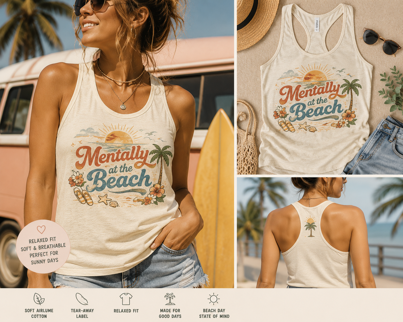 Mentally at the Beach Racerback Tank — Women's Summer Vacation Tank Top